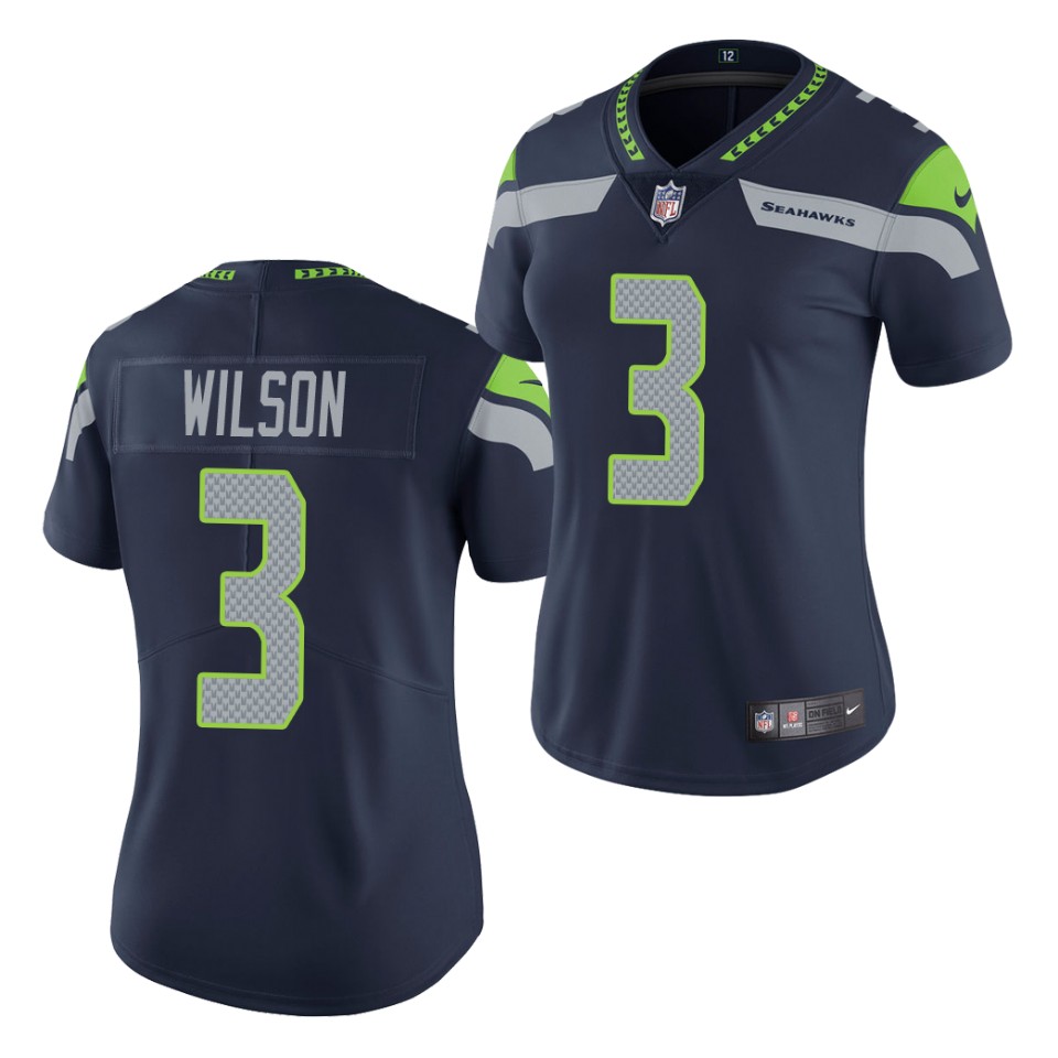 Women's Seattle Seahawks #3 Russell Wilson Navy Vapor Untouchable Stitched Jersey(Run Small)